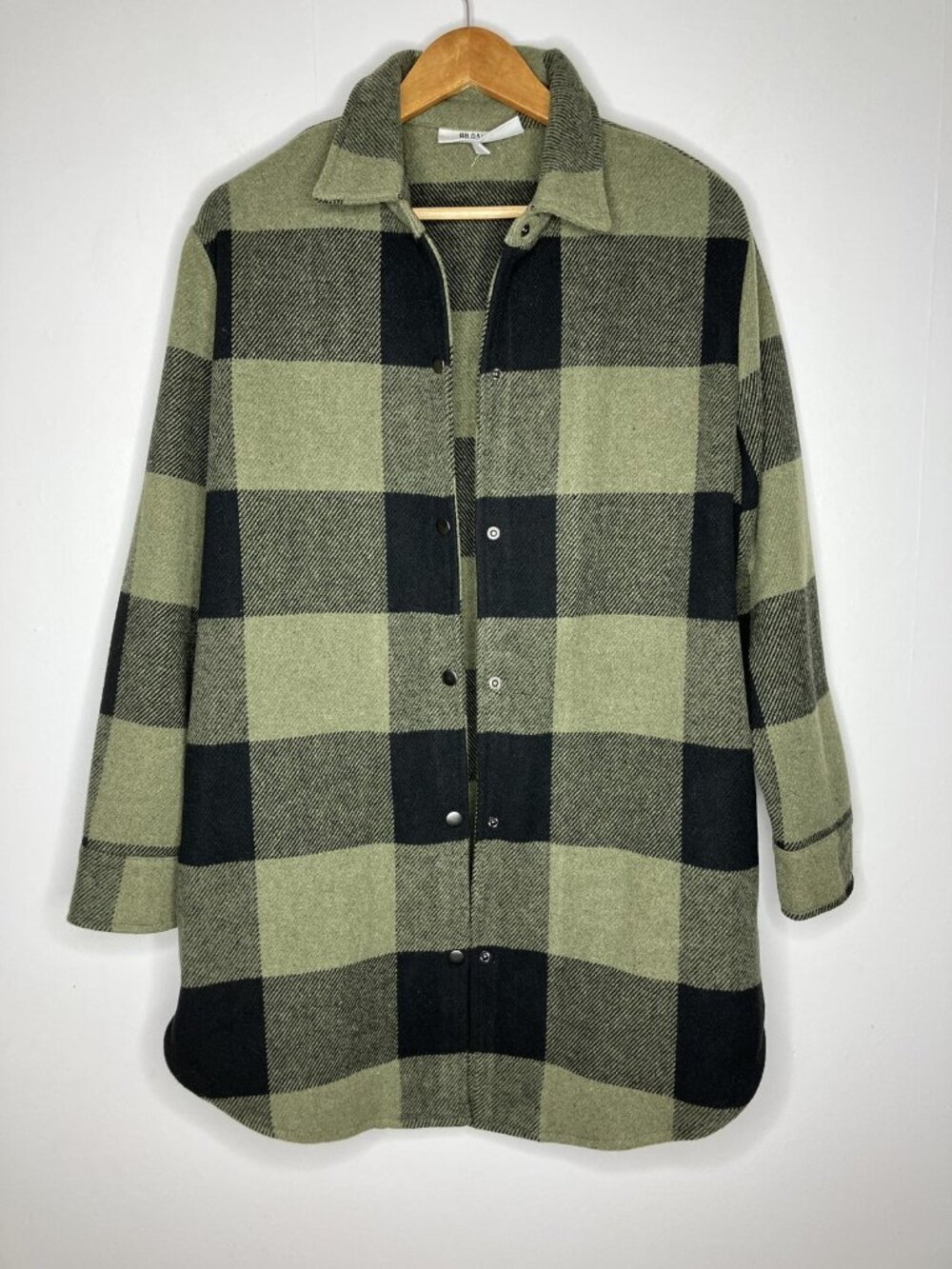 BB Dakota Steve Madden Women's L Green Black Plaid Shacket Jacket Coat - Picture 1 of 9